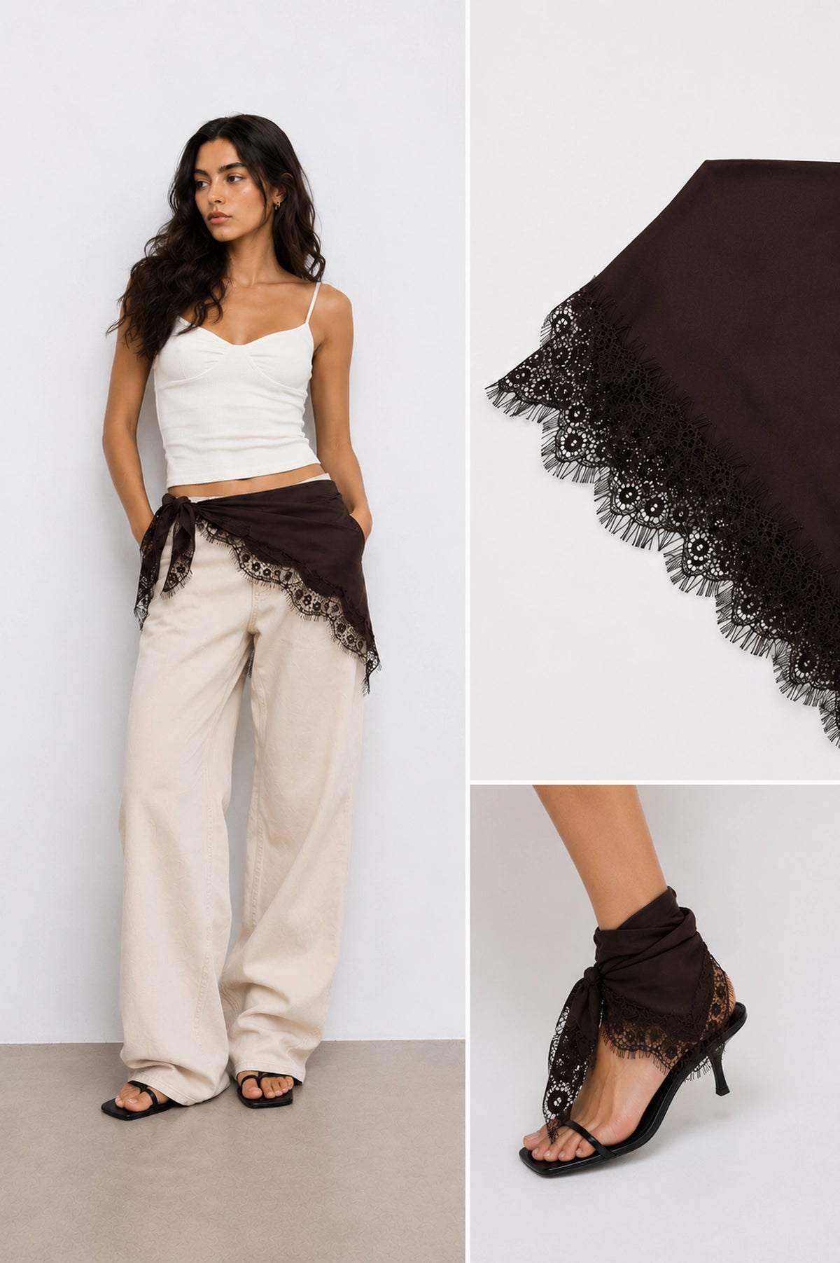 Lace Trim Silk Scarf