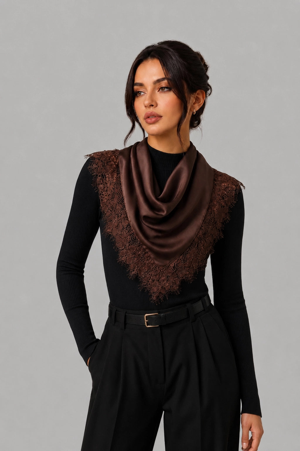 Lace Trim Silk Scarf
