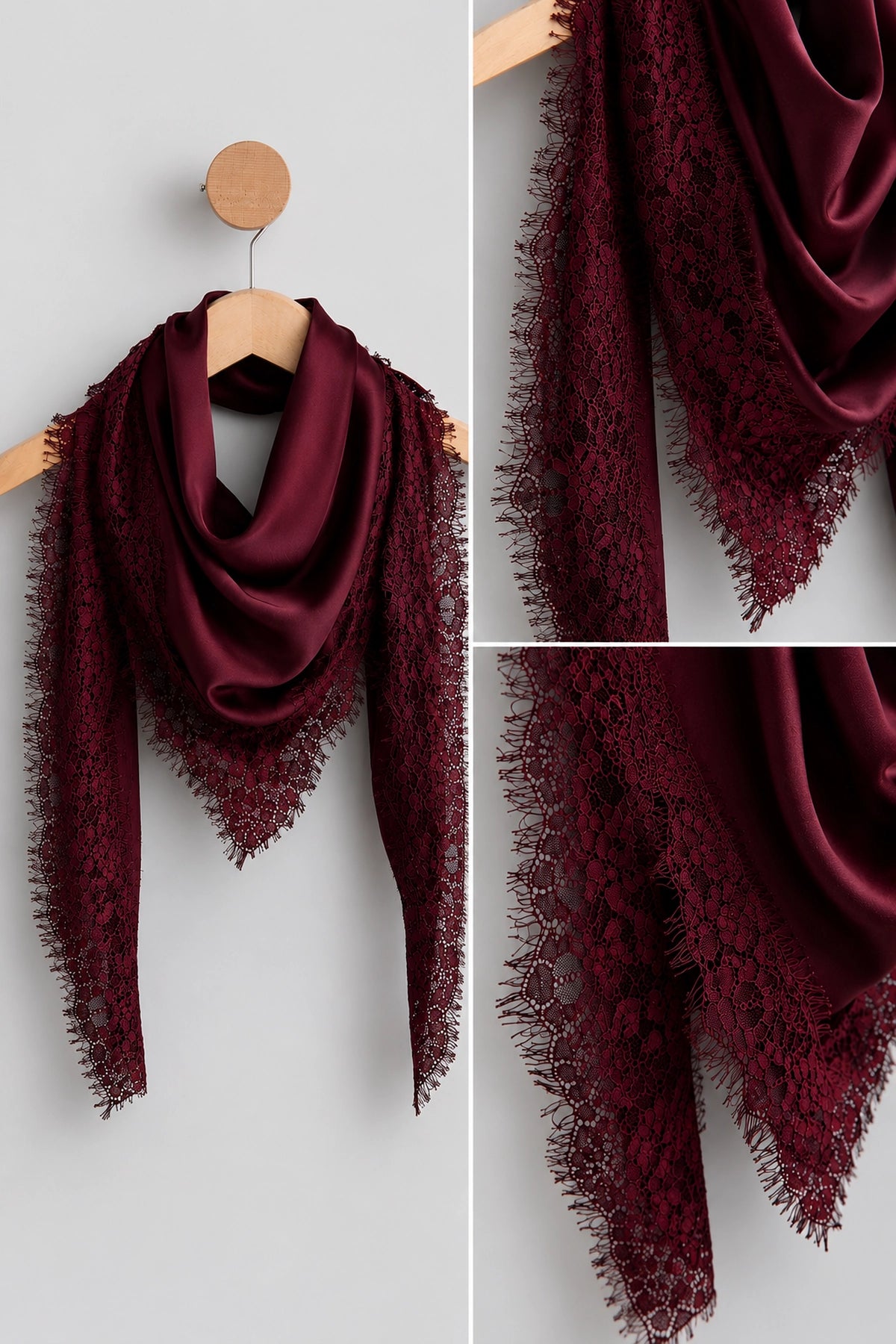 Lace Trim Silk Scarf