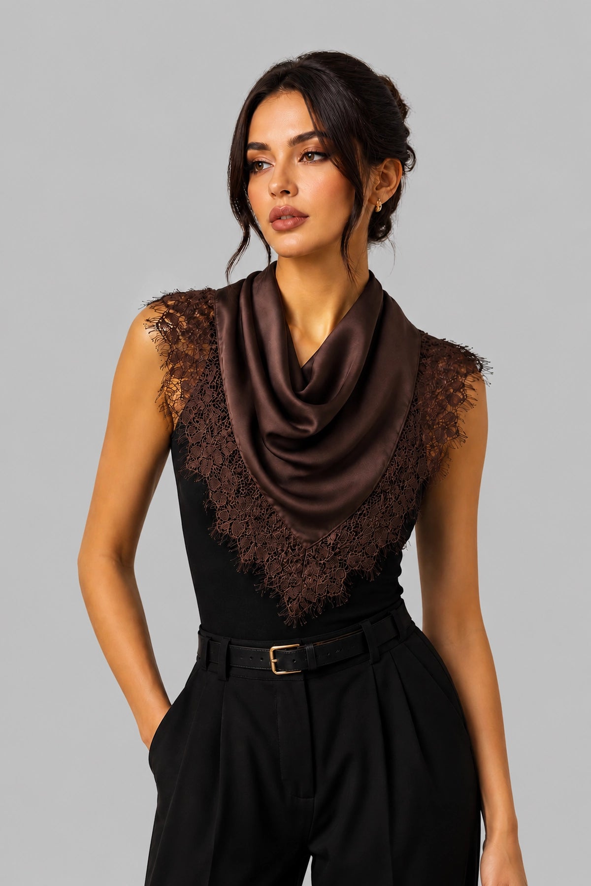 Lace Trim Silk Scarf